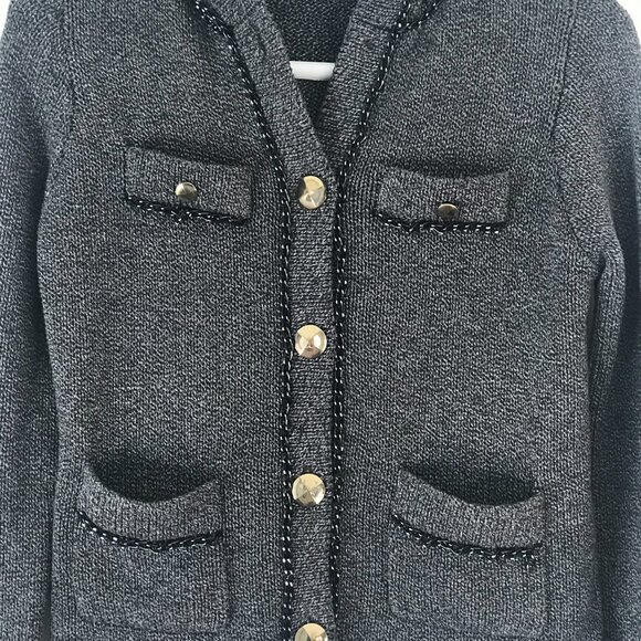 BCBG Cardigan hood women XS black/grey cotton chains pockets buttons Edgy Punk - Picture 2 of 11
